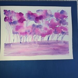 Enchanting Pink and Purple Forest.  9in. X 12in.
